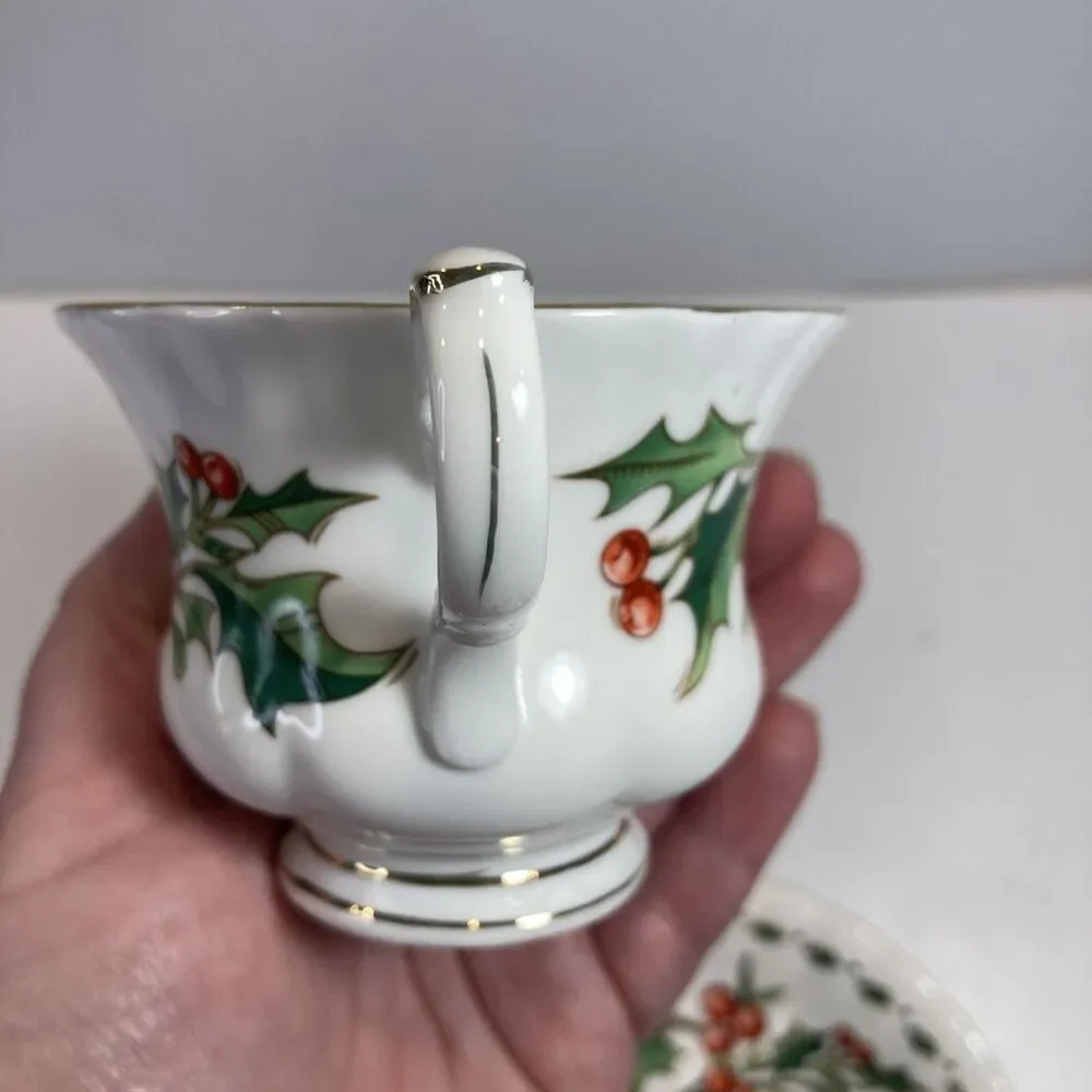 A Cup Of Christmas Tea Cup & Saucer Set Waldman House Tom Hegg Hanson Bone China